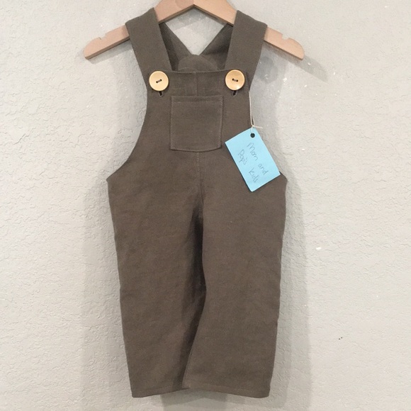 Mom and Pop’s Kids Other - Overalls 100% Linen Baby 6M Green Designer Minimalist Unisex Mom and Pop’s Kids
